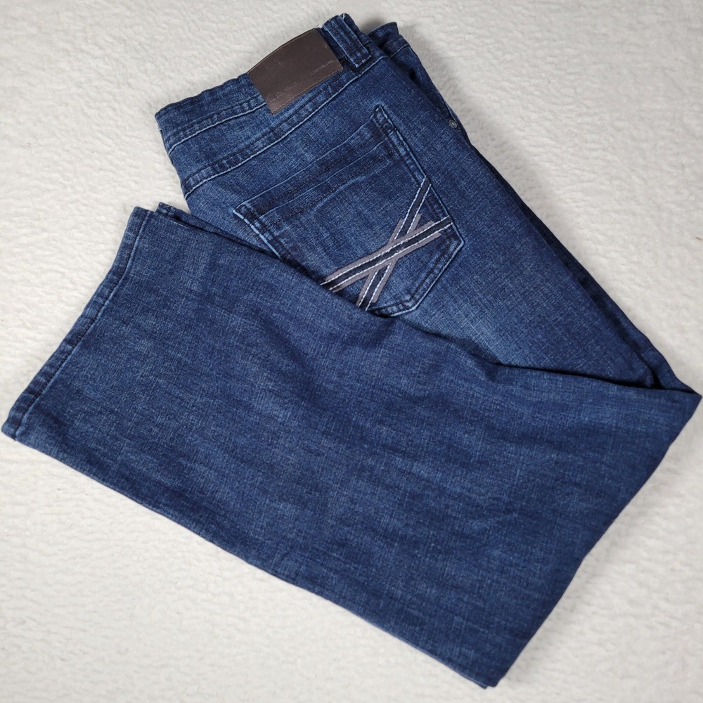 TR Axel Slim Bootcut Jeans Mens 40x32 Dark Wash Blue Whiskered Denim Pants